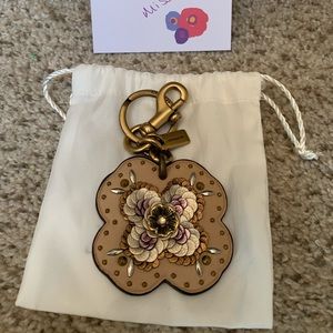 Coach Leather Sequin Tea Rose Bag Charm beechwood